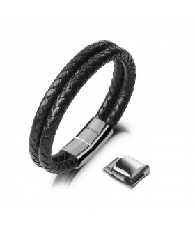 LEATHER BRACELET DOUBLE SILVER